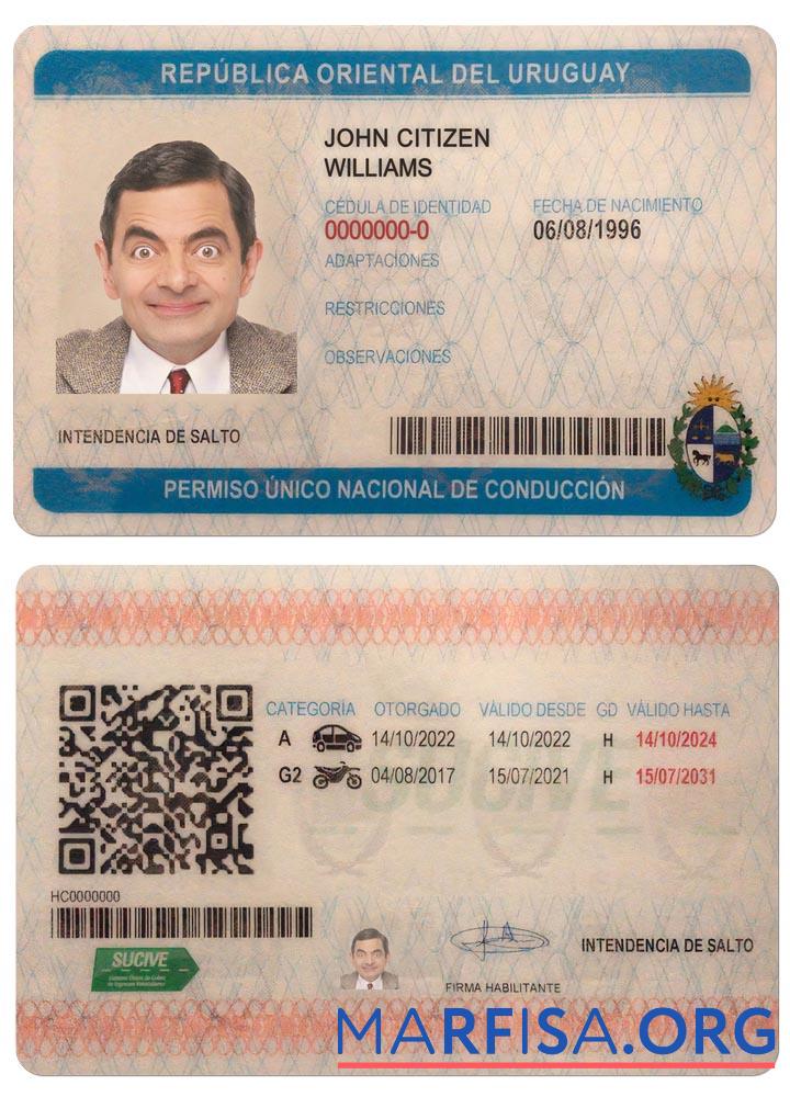 Downloadable Uruguay driving license example